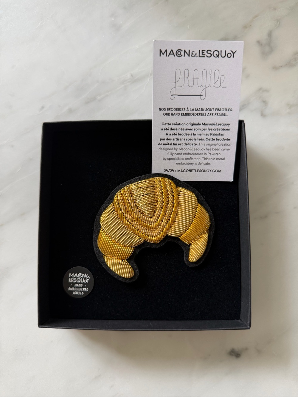 NWT Macon et Lesquoy Croissant Brooch - Hand Embroidered